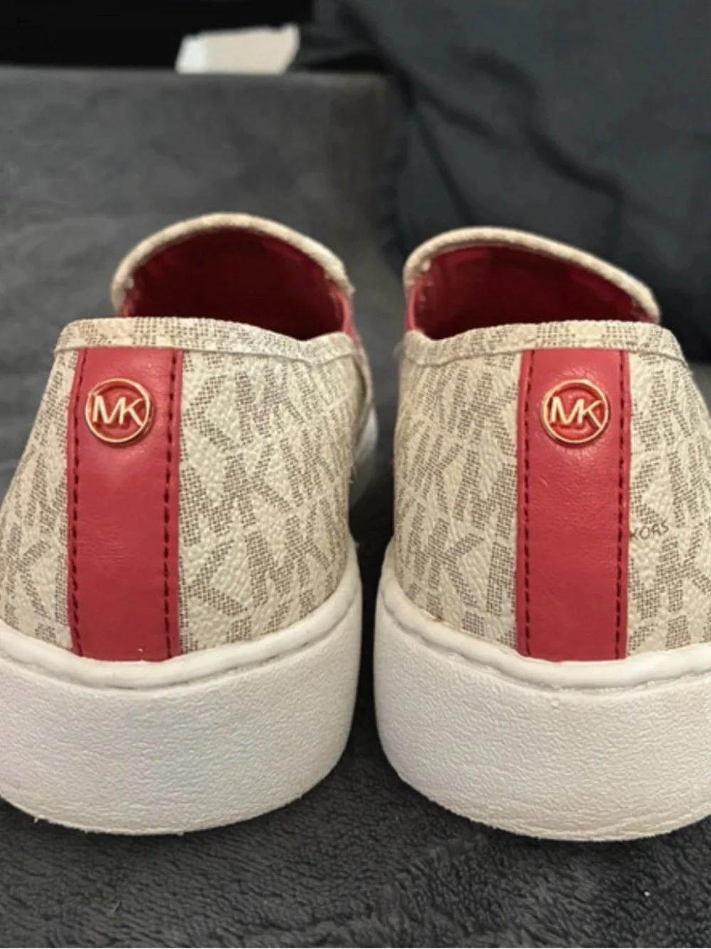 Michael Kors Beige Monogram Slip-On Sneakers with Pink Lining